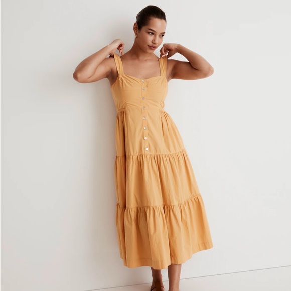 Madewell Dresses & Skirts - Madewell Button-Front Tiered Midi Dress in mustard yellow size 6p